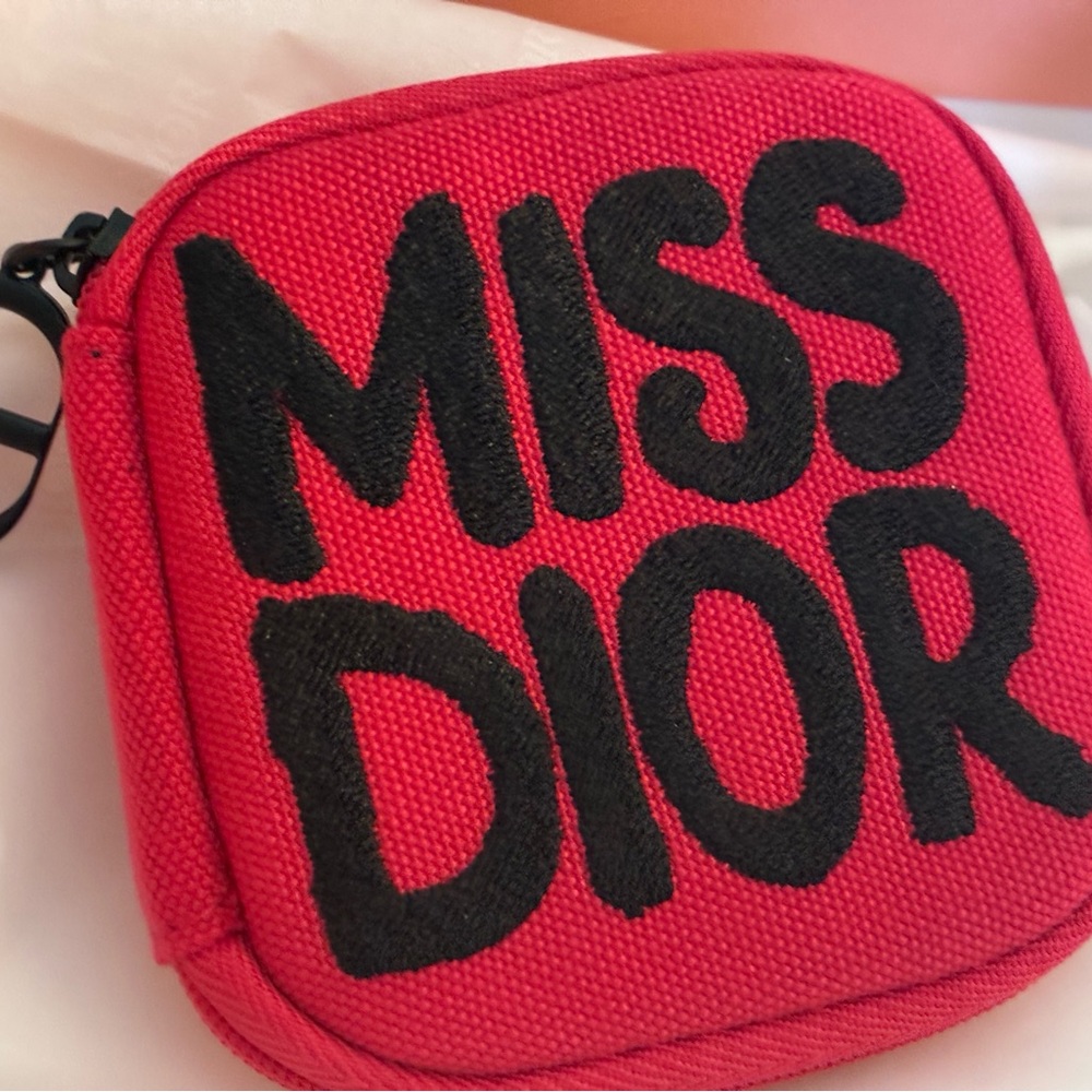 Dior Fuschia Pink Canvas Coin Pouch with Black Embroidery